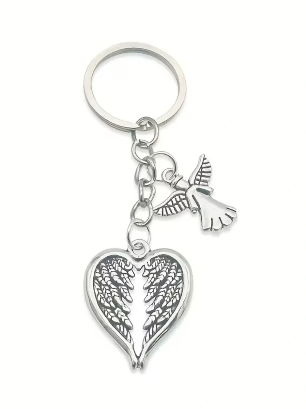 Guardian angel silver Keychain Zinc alloy  Features an angel and heart NWT
